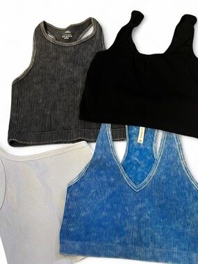 Zenana Outfitters Blue and Black Ribbed Tank Bundle